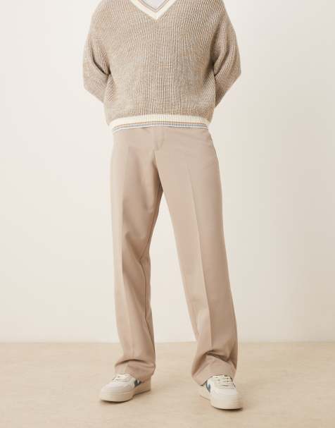 ASOS DESIGN smart wide leg trousers in stone