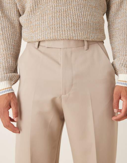 ASOS DESIGN – Kamiennobeżowe eleganckie spodnie z szerokimi nogawkami, 4 z 5