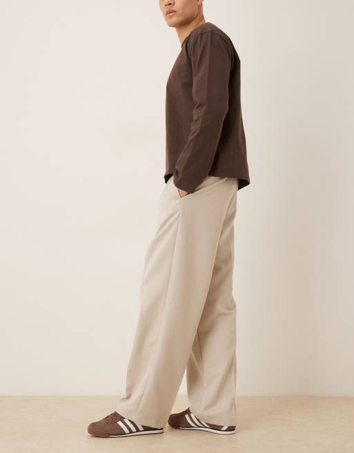 ASOS DESIGN – Kamiennobeżowe eleganckie spodnie z szerokimi nogawkami, 3 z 5