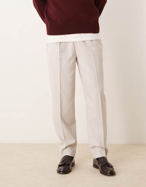 ASOS DESIGN – Kamiennobeżowe eleganckie spodnie zwężane oversize z drobną fakturą