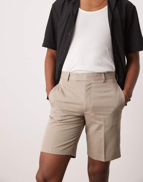 ASOS DESIGN smart straight leg shorts in dark stone
