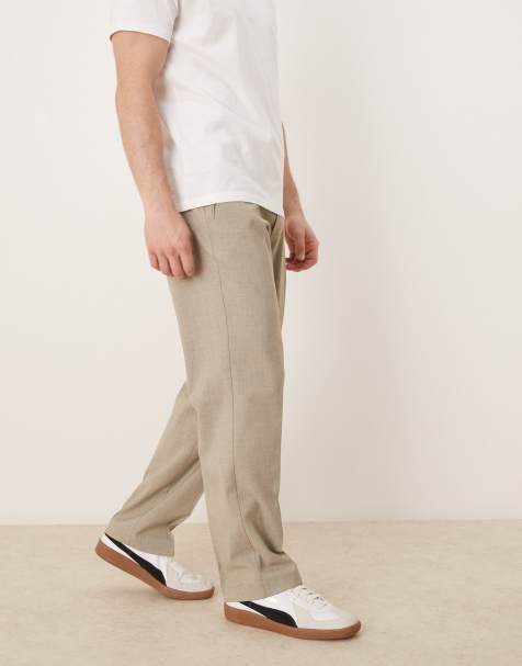 ASOS DESIGN smart straight leg trousers with side adjusters in light stone melange 