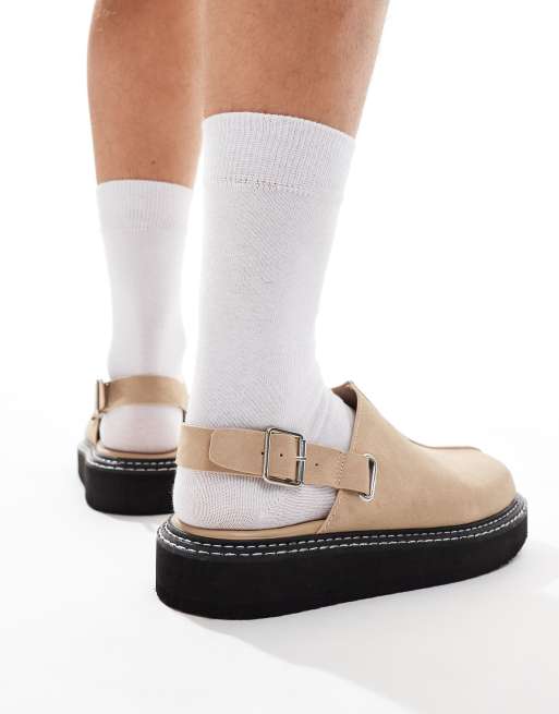 ASOS DESIGN – Kamiennobeżowe sandały chodaki z paskiem za piętą, 4 z 4
