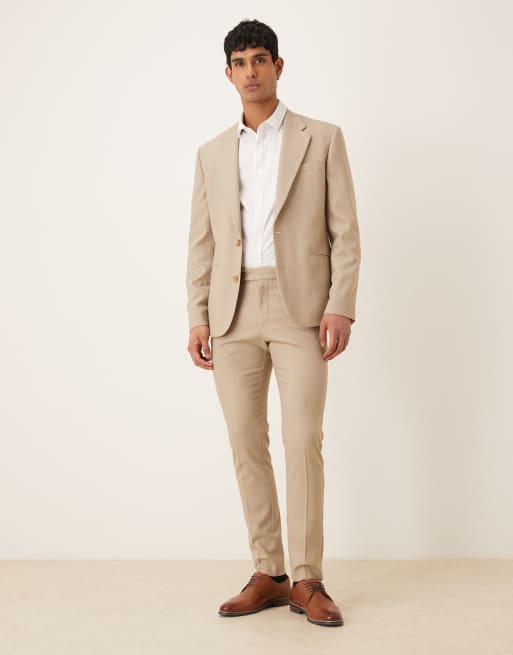 ASOS DESIGN – Kamiennobeżowy obcisły garnitur z drobną fakturą, 2 z 3