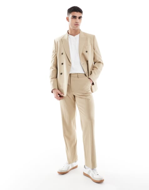ASOS DESIGN straight leg suit trousers in stone