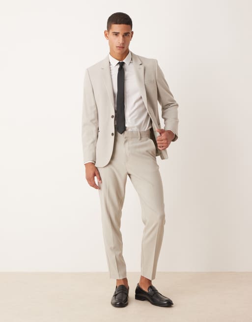 ASOS DESIGN – Kamiennobeżowe zwężane spodnie garniturowe z diagonalu, 2 z 5