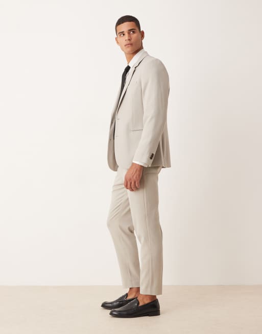 ASOS DESIGN – Kamiennobeżowe zwężane spodnie garniturowe z diagonalu, 3 z 5