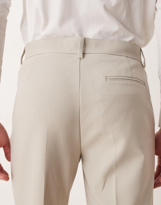 ASOS DESIGN – Kamiennobeżowe zwężane spodnie garniturowe z diagonalu, 4 z 5