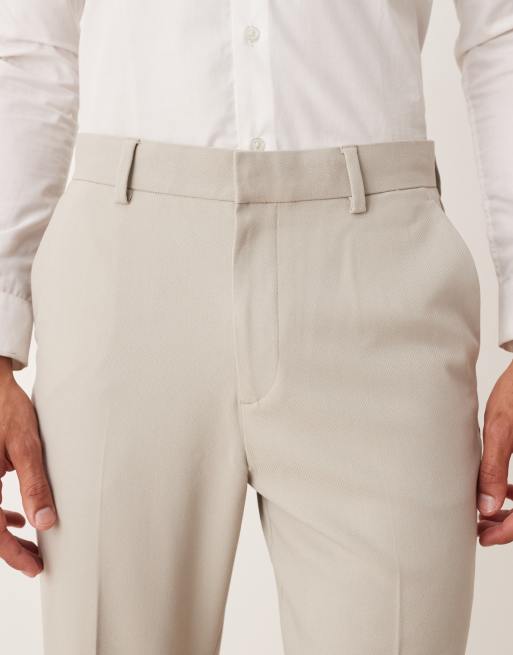 ASOS DESIGN – Kamiennobeżowe zwężane spodnie garniturowe z diagonalu, 5 z 5