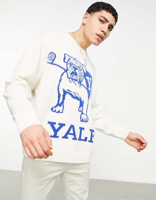 ASOS DESIGN – Kamiennobeżowy dzianinowy sweter oversize z napisem „Yale”
