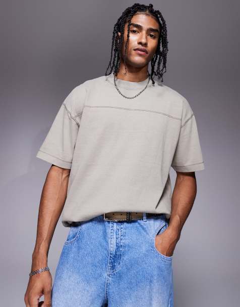 ASOS DESIGN oversized seam detail washed t-shirt in stone 