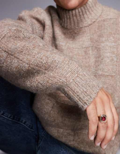 ASOS DESIGN – Kamiennobeżowy sweter o pudełkowym kroju oversize z golfem, 3 z 4