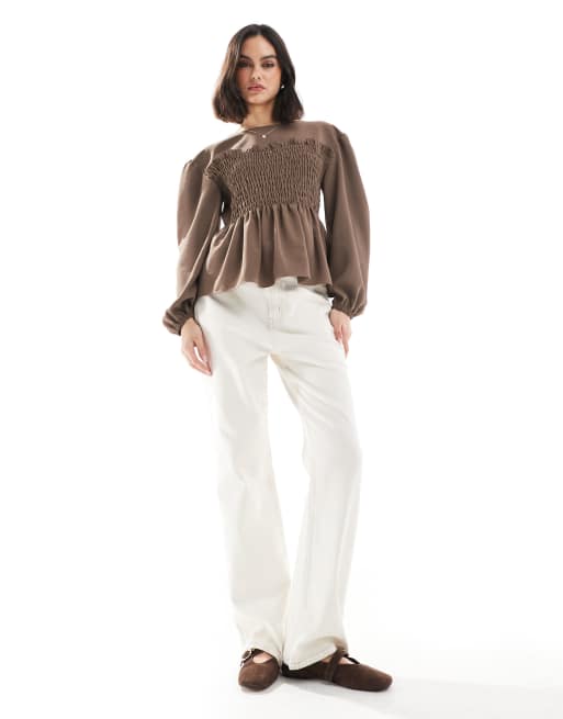 ASOS DESIGN – Kamiennobeżowy top z marszczoną talią, 3 z 4