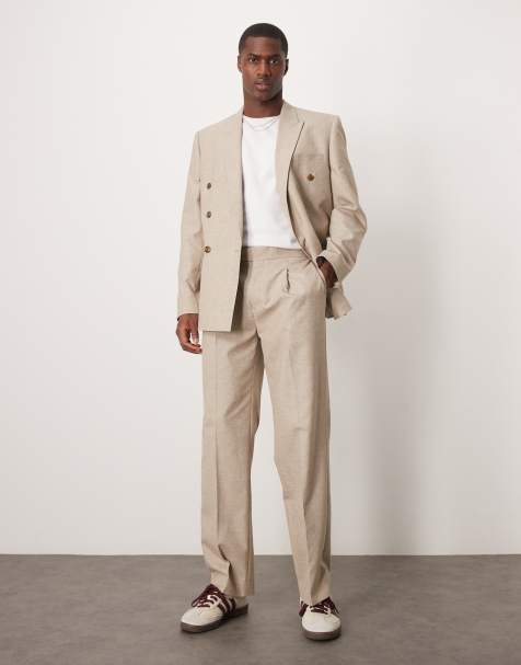 ASOS DESIGN straight leg suit trousers with elasticated waist in stone marl look