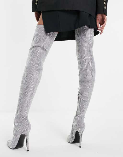 Silver over knee clearance boots