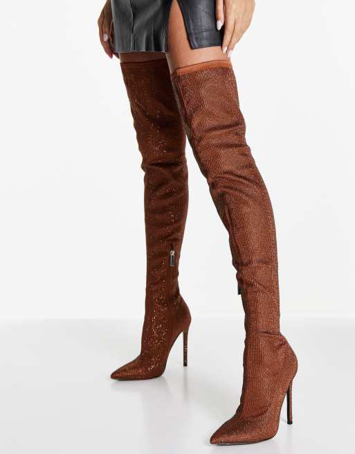ASOS DESIGN - Kamila - Over-de-knie-laarzen met versieringen in koper