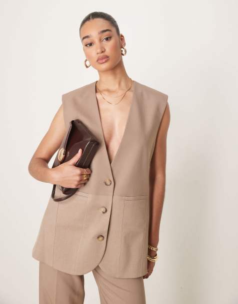 ASOS DESIGN oversized waistcoat co-ord in mocha - BROWN