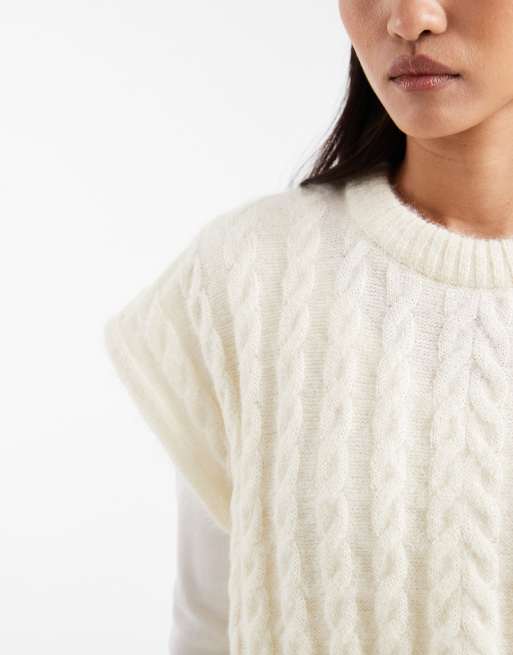 ASOS DESIGN – Kamizelka oversize z dzianiny o warkoczowym splocie w kolorze ecru, 3 z 4