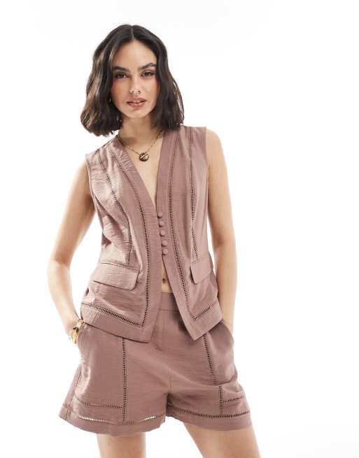 ASOS DESIGN – Kamizelka z drabinkową wstawką w kolorze mokki, część zestawu 