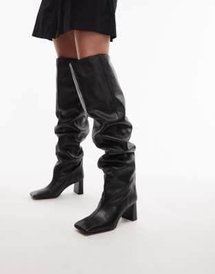 Kane - Bottes souples hauteur genou en cuir à bout carré - Noir 37