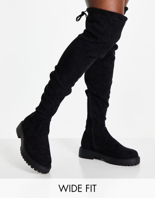 ASOS DESIGN - Kane - Over-de-knielaarzen met dikke zool en brede pasvorm in zwart
