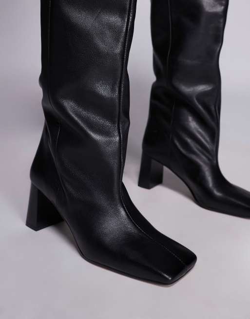 ASOS DESIGN Kane square toe slouchy over-the-knee boots in black leather