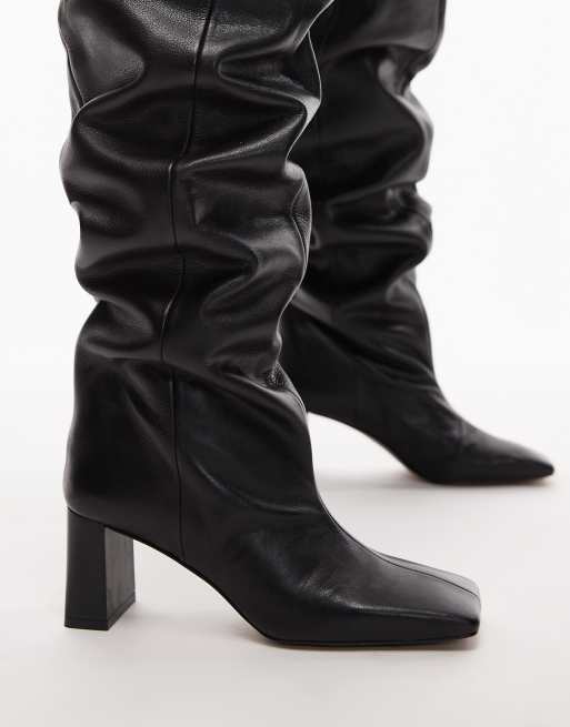 ASOS DESIGN - Kane - Stivali cuissard extra larghi in pelle neri con punta squadrata, 2 di 4