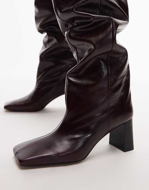 ASOS DESIGN – Kane – Weiche Overknee-Stiefel aus Leder in Burgunderrot mit eckiger Zehenpartie, 2 von 4