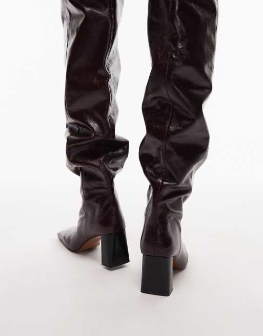 ASOS DESIGN – Kane – Weiche Overknee-Stiefel aus Leder in Burgunderrot mit eckiger Zehenpartie, 4 von 4