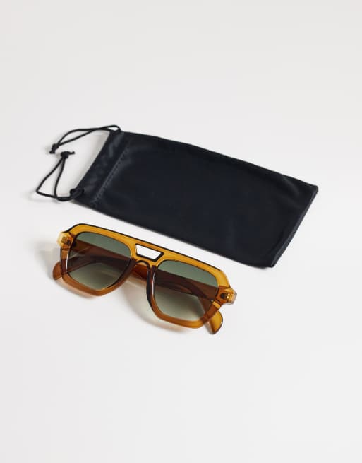 ASOS DESIGN - Kantede aviator-solbriller med brunt krystalstel og grønne glas, 3 af 3