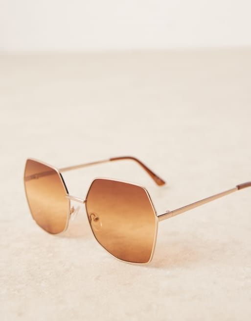 ASOS DESIGN - Kantede solbriller med metalstel og brune glas med ombré-design, 2 af 3