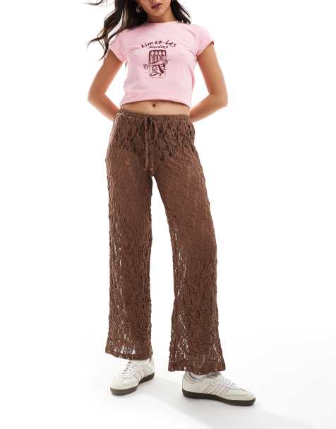 ASOS DESIGN - Kanten broek met wijde pijpen in bruin - view 1