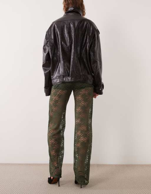 ASOS DESIGN kanten broek met wijde pijpen in kaki, 3 van 5
