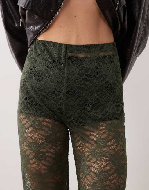ASOS DESIGN kanten broek met wijde pijpen in kaki, 4 van 5
