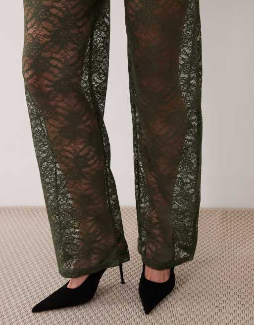 ASOS DESIGN kanten broek met wijde pijpen in kaki, 5 van 5