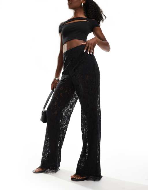 ASOS DESIGN - Kanten broek met wijde pijpen in zwart, 2 van 5