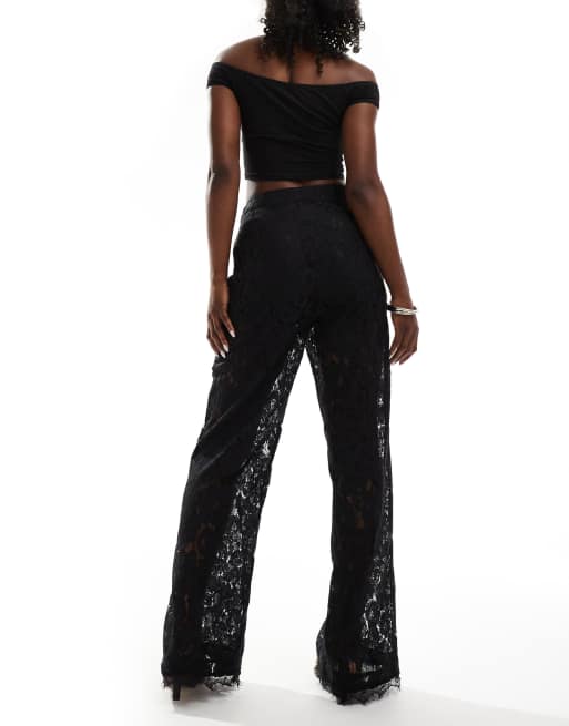 ASOS DESIGN - Kanten broek met wijde pijpen in zwart, 4 van 5