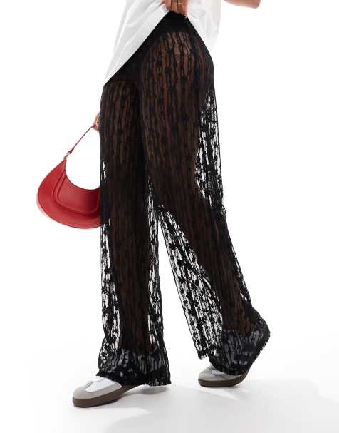 ASOS DESIGN - Kanten broek met wijde pijpen in zwart - view 1