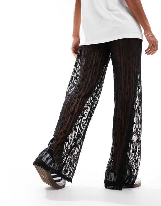 ASOS DESIGN - Kanten broek met wijde pijpen in zwart, 4 van 5