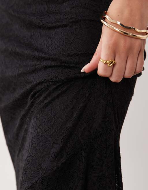 ASOS DESIGN - Kanten maxi rok met fishtail in zwart, deel van co-ord set, 5 van 5