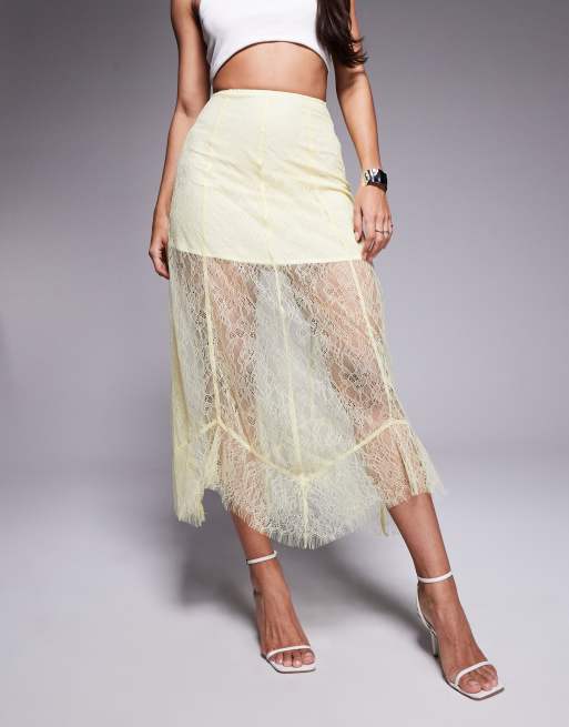 ASOS DESIGN - Kanten maxirok met minivoering in geel, 4 van 5
