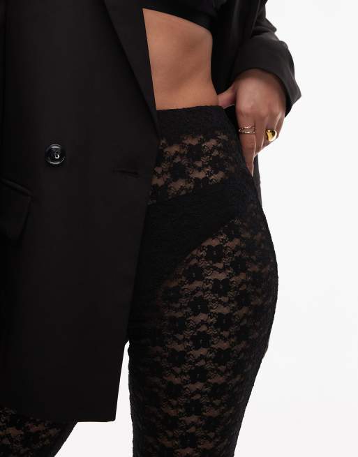 ASOS DESIGN - Kanten slim-fit flare-broek in zwart, 4 van 5