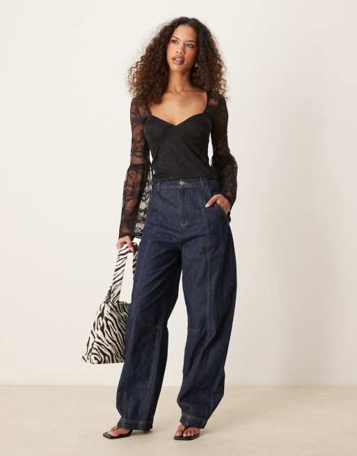 ASOS DESIGN - Kanten top met uitlopende mouwen in zwart, 2 van 4
