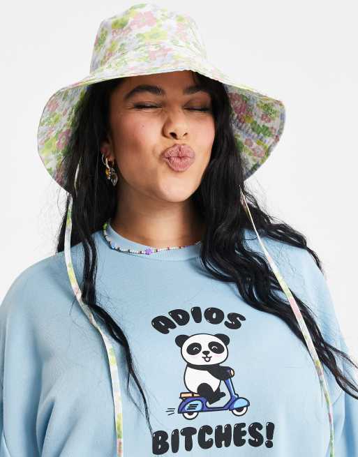 ASOS DESIGN – Kapelusz typu bucket w stylu rybackim, w kwiaty, z troczkami do wiązania pod szyją