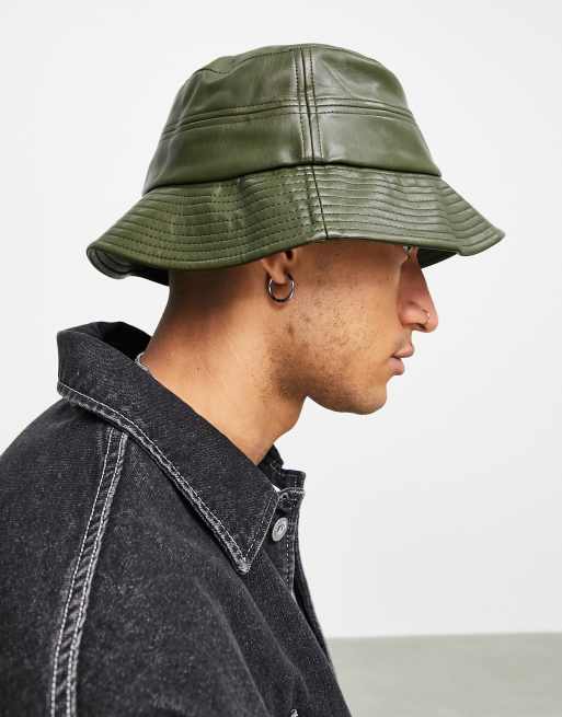 ASOS DESIGN – Kapelusz typu bucket z imitacji skóry w kolorze khaki