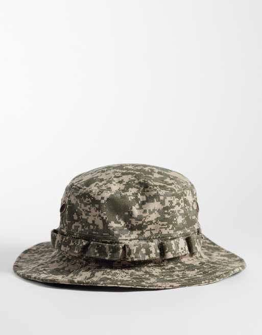 ASOS DESIGN – Kapelusz typu bucket z pikselowym wzorem moro w kolorze khaki, 1 z 3