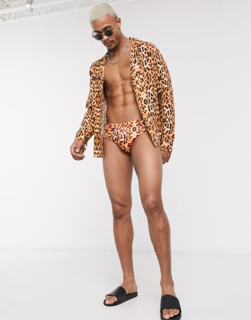 ASOS DESIGN – Kąpielówki ze wzorem w panterkę, część zestawu