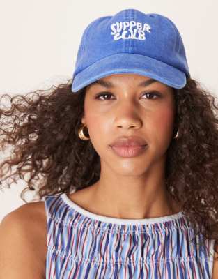 ASOS DESIGN - Kappe in Blau mit „Supper Club"-Schriftzug