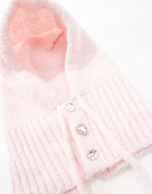 ASOS DESIGN – Kapuze in Babyrosa mit herzförmigen Schmuckstein-Knöpfen, 2 von 4