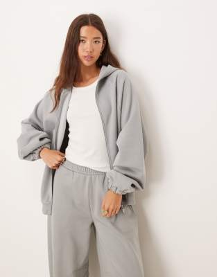 ASOS DESIGN - Kapuzenjacke in Blau gedeckt mit Reißverschluss und Bindebändern im Saum, Kombiteil